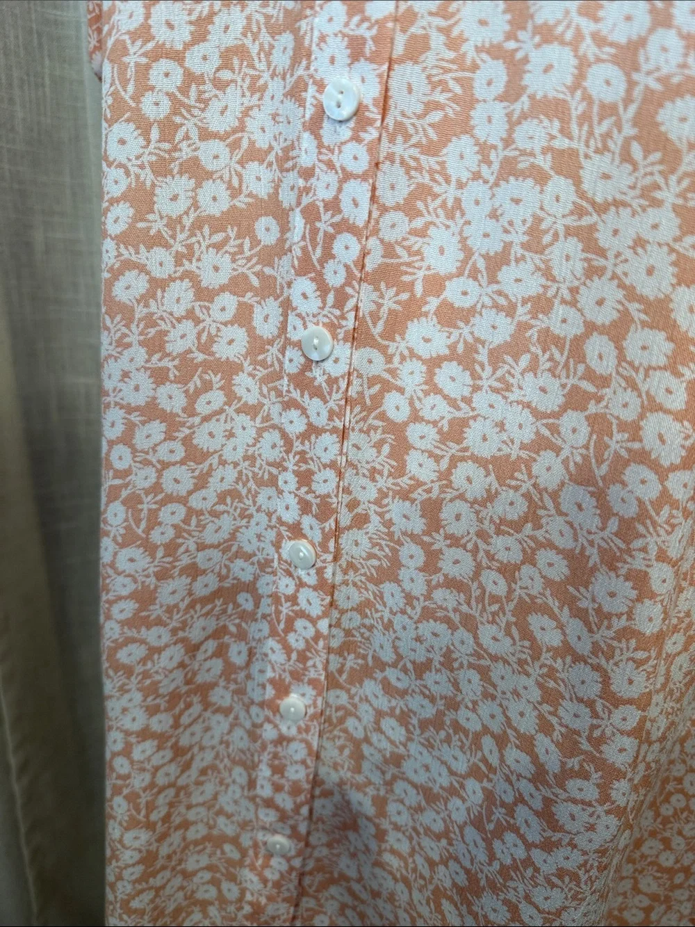 NWT-Lost + Wander Floral Button Front Mini Shirt Dress XS/S NWT Peach Whte Rayon - Picture 8 of 13